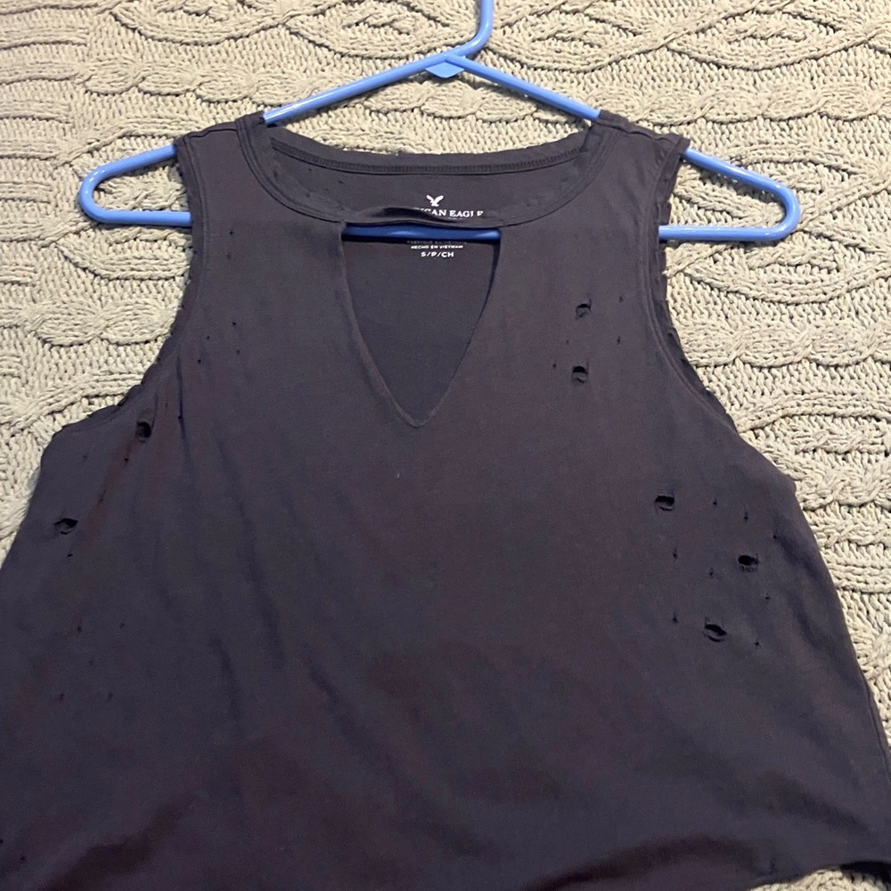 American Eagle Outfitters Distressed Black Tank Top